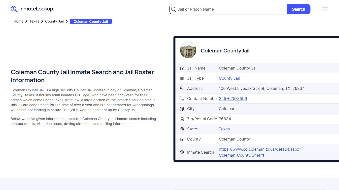 Coleman County Jail Inmate Search - Coleman Texas - Inmate Lookup